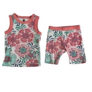 Tea Collection | Peach & Green Floral Print PJ Girl Set Size 3T